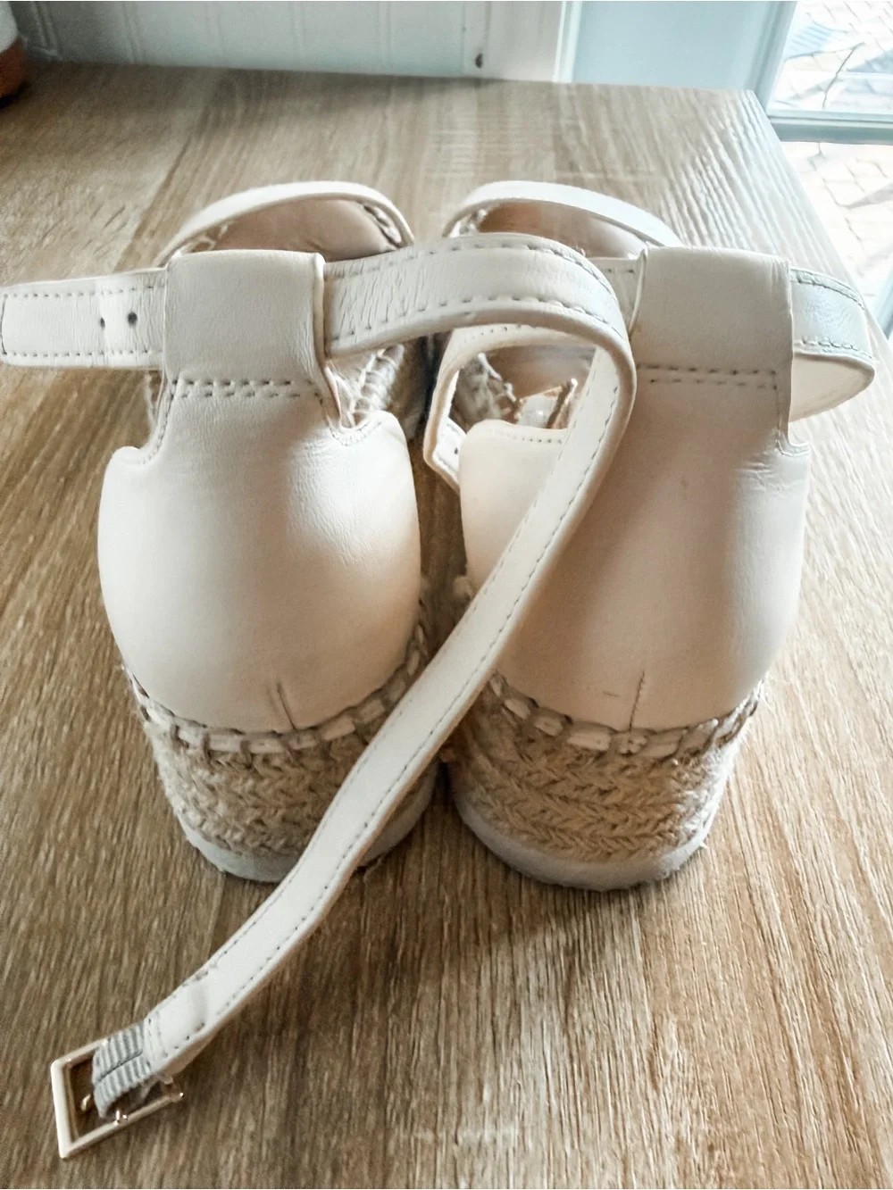 ANTONIO MELANI Cream and Tan Espadrille Wedge Sandals